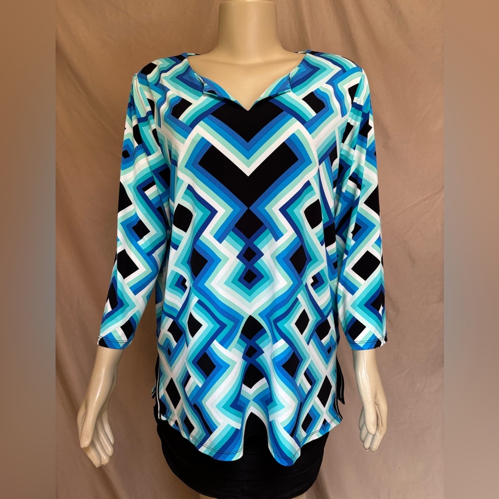 Rafaella Geometric Blue and Black Women's Top